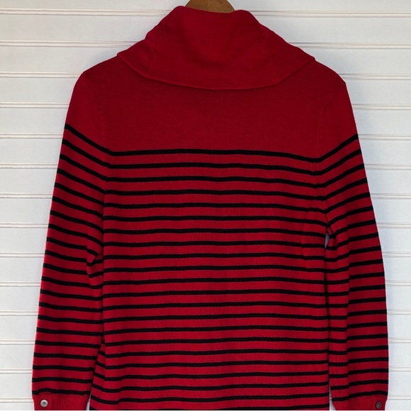 Ralph Lauren Women's Red and Black Striped Cowl Neck Sweater - Picture 2 of 5
